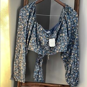 Altar’d State Linnea Floral Top Dusty Blue